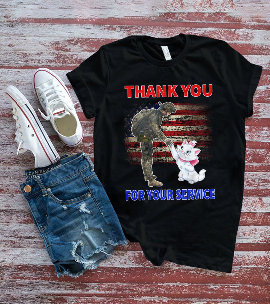 Thank You For Your Service Soldier With Marie Cat And American Flag T-Shirt