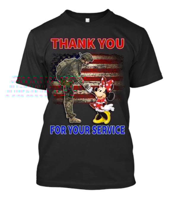 Thank You For Your Service Soldier And Minnie Mouse With American Flag Background T-Shirt