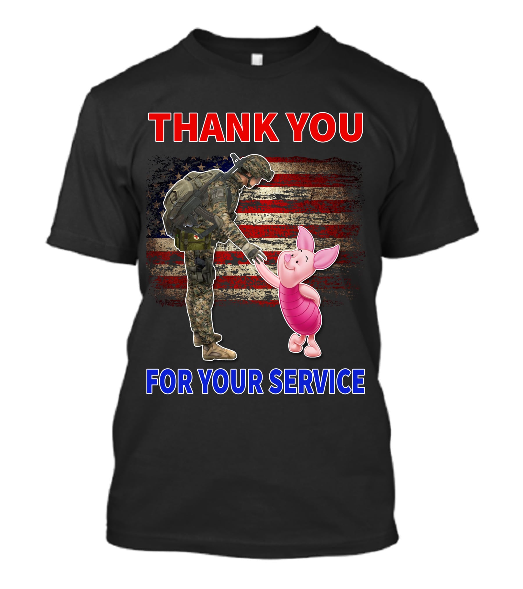 Thank You For Your Service Piglet Soldier American Flag T-Shirt