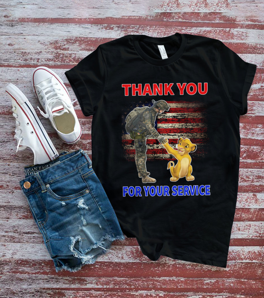 Thank You For Your Service Simba Soldier American Flag T-Shirt