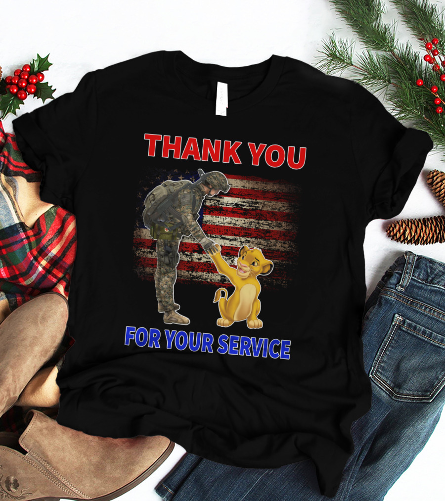 Thank You For Your Service Simba Soldier American Flag T-Shirt