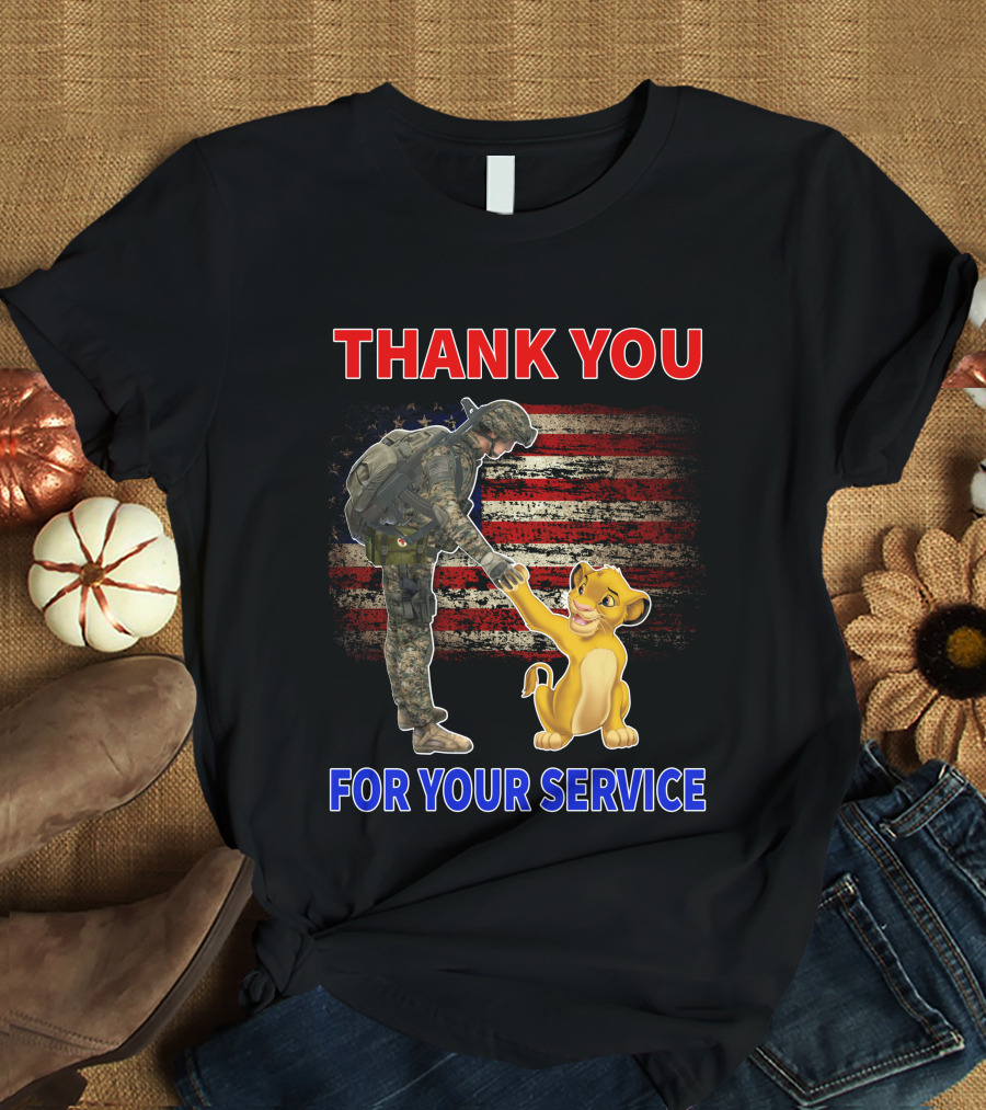 Thank You For Your Service Simba Soldier American Flag T-Shirt