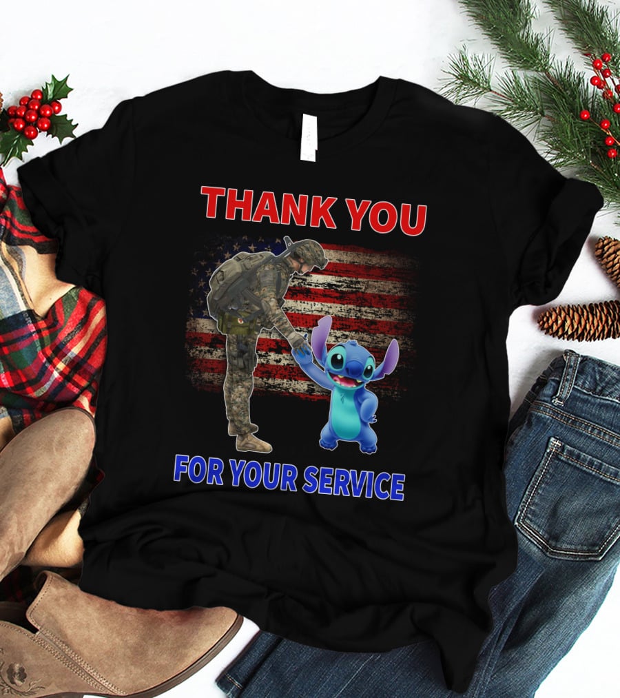 THANK YOU FOR YOUR SERVICE STITCH SOLDIER AMERICAN FLAG T-Shirt