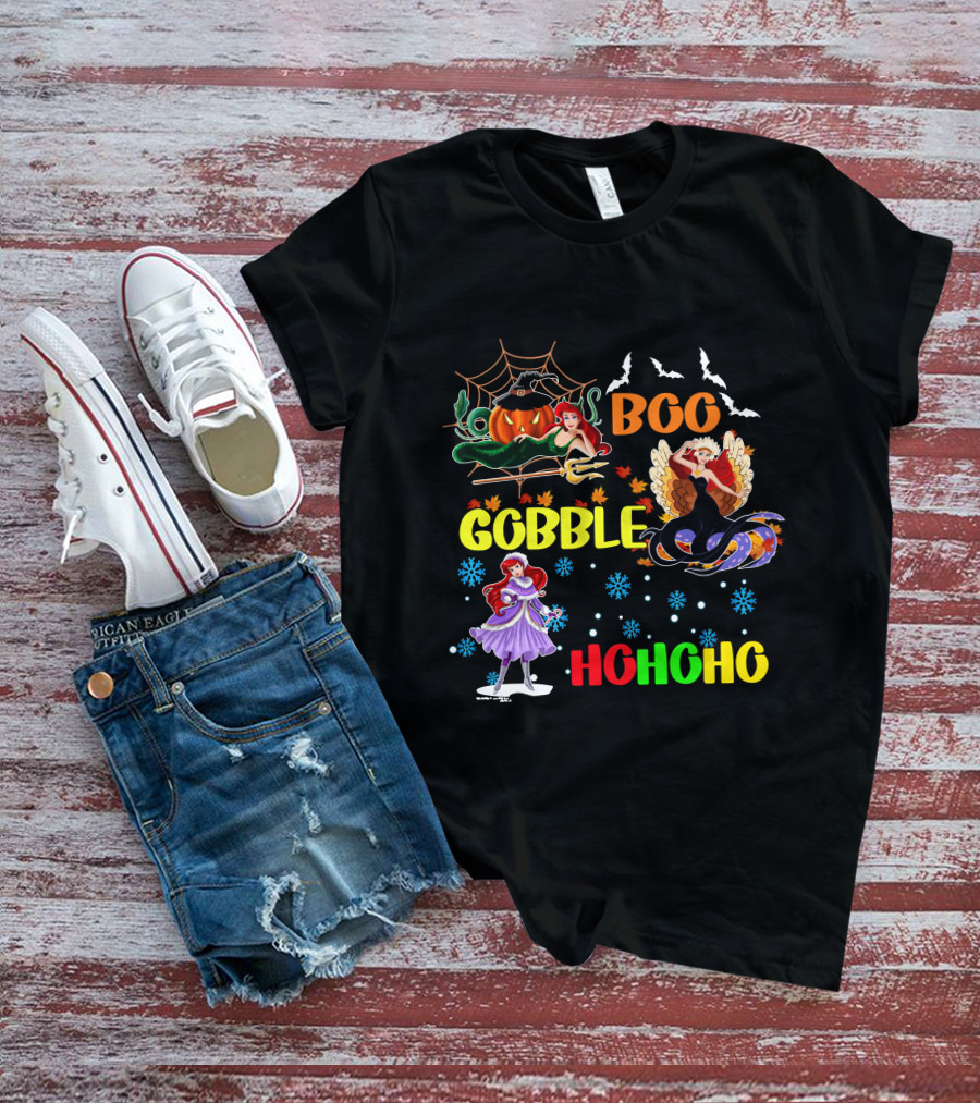 Boo Gobble HoHoHo Ariel HalloThanksMas T-Shirt