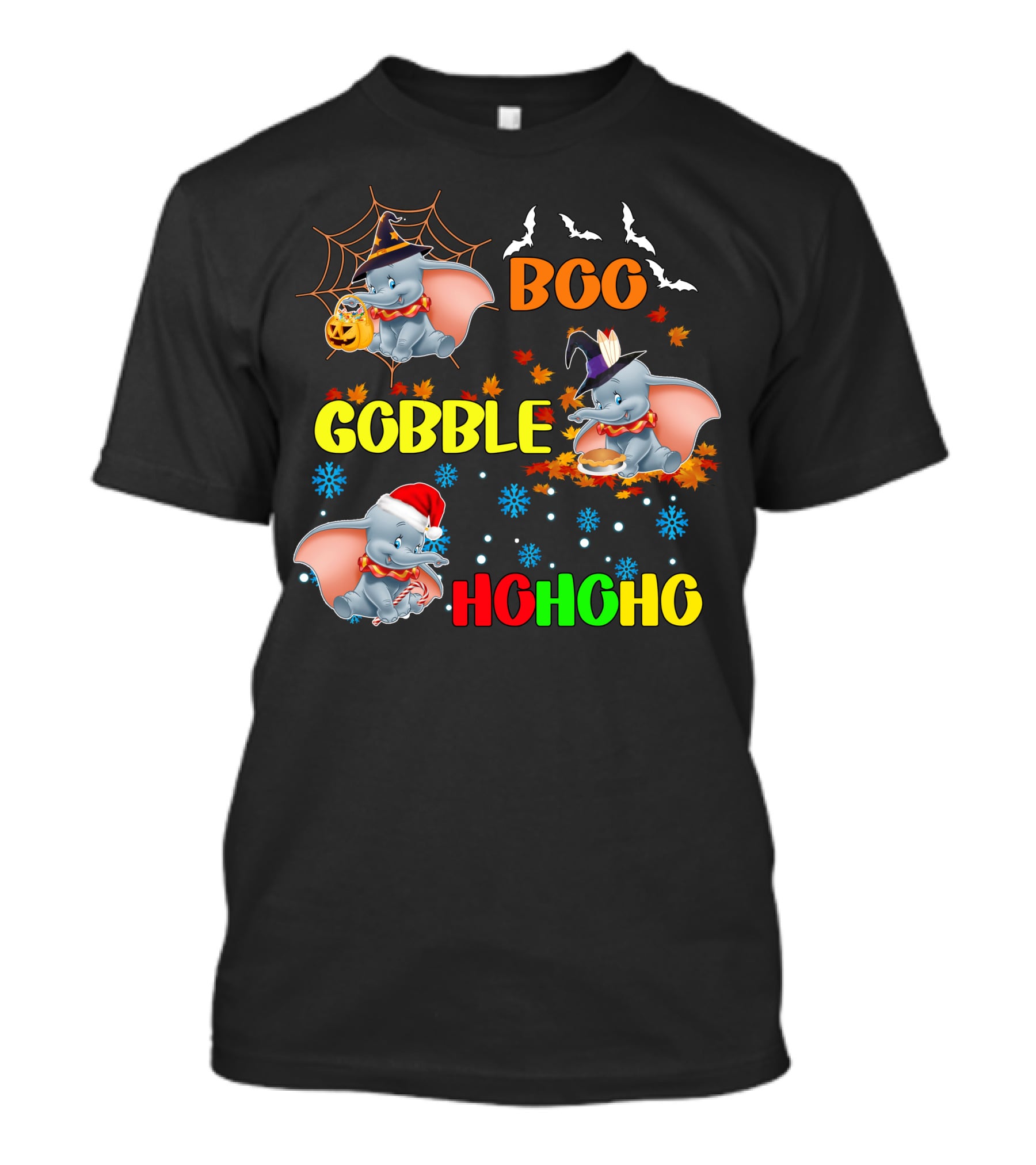 Dumbo Boo Gobble Ho Ho Ho Halloween Thanksgiving Christmas T-Shirt
