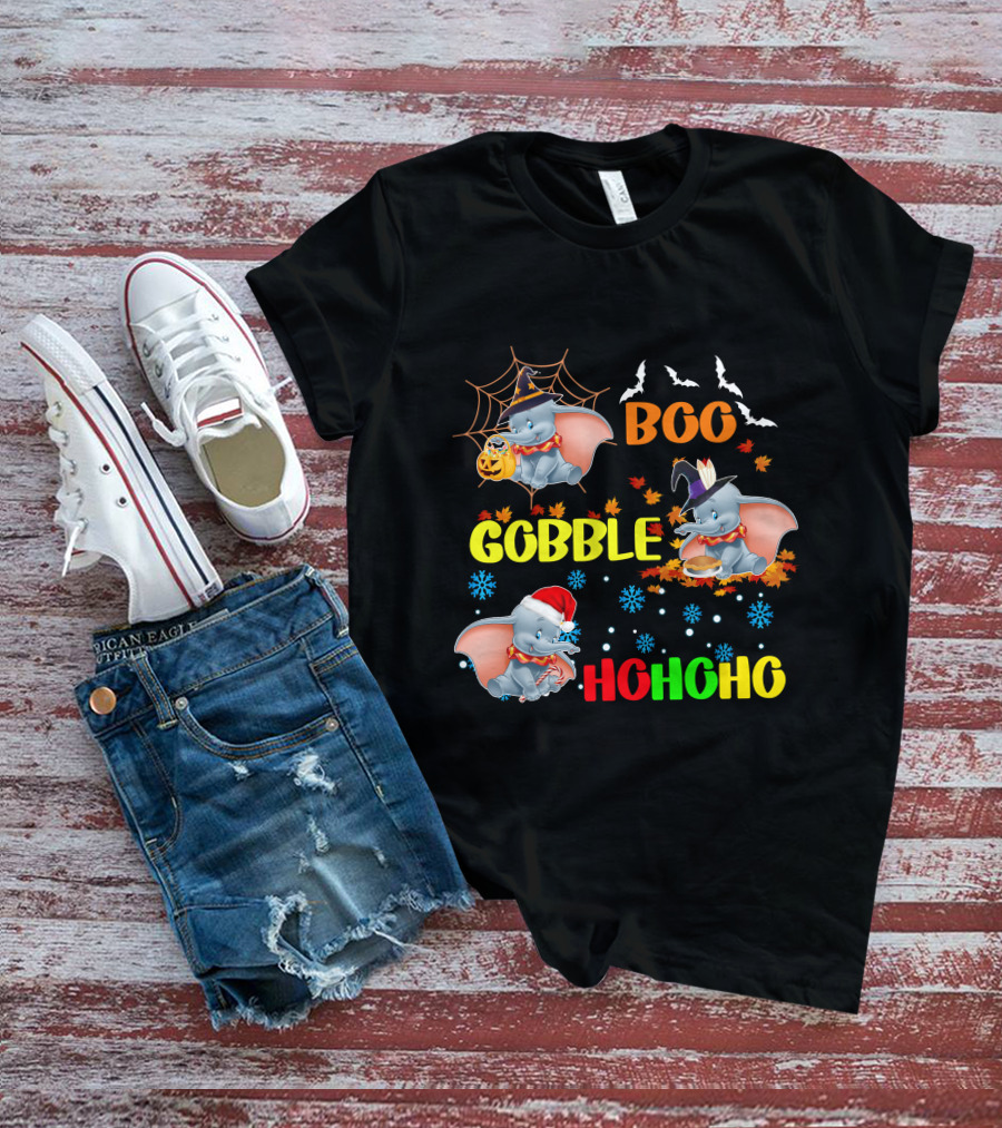 Dumbo Boo Gobble Ho Ho Ho Halloween Thanksgiving Christmas T-Shirt