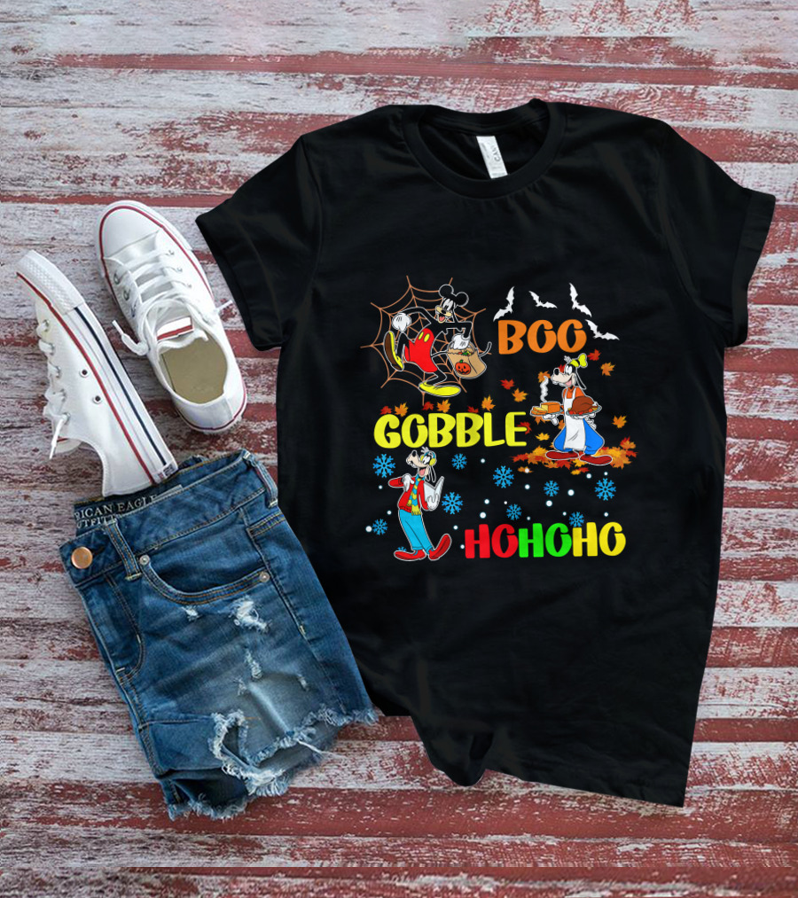Boo Gobble HoHoHo Goofy HalloThanksMas T-Shirt