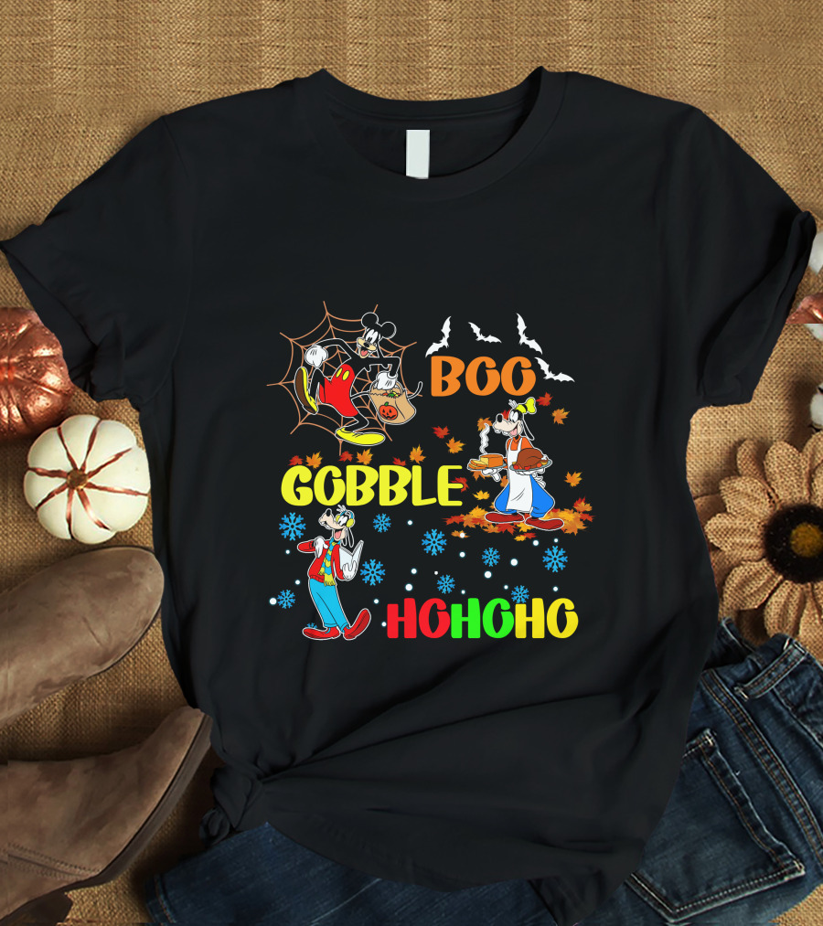 Boo Gobble HoHoHo Goofy HalloThanksMas T-Shirt