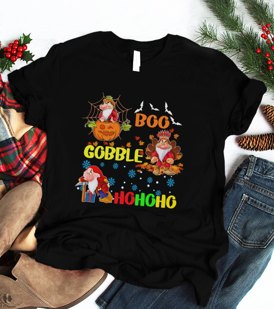 Grumpy Boo Gobble HoHoHo Halloween Thanksgiving Christmas T-Shirt
