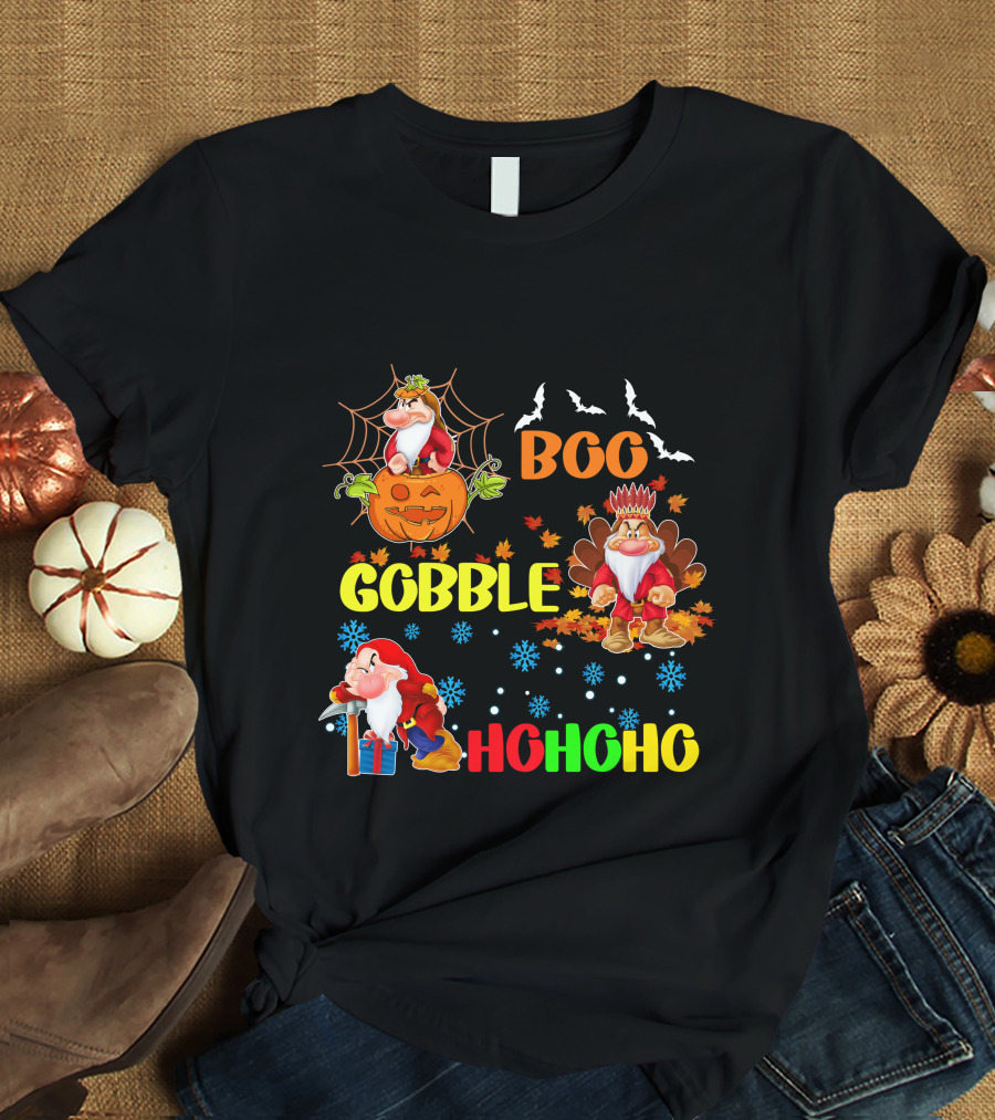 Grumpy Boo Gobble HoHoHo Halloween Thanksgiving Christmas T-Shirt