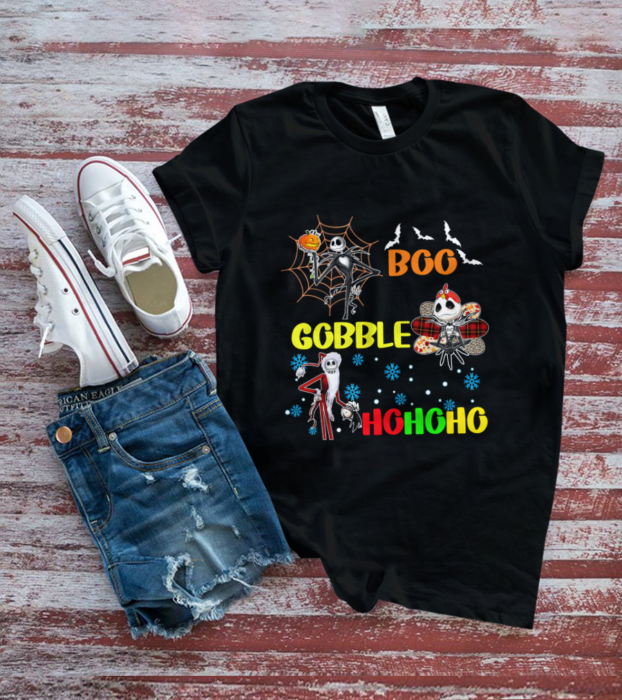 Jack HalloThanksMas Boo Gobble HoHoHo T-Shirt