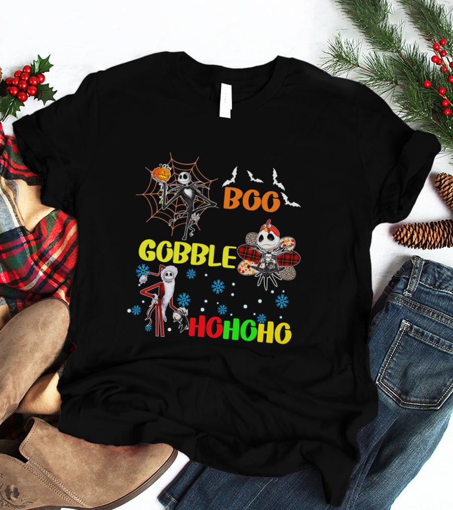 Jack HalloThanksMas Boo Gobble HoHoHo T-Shirt
