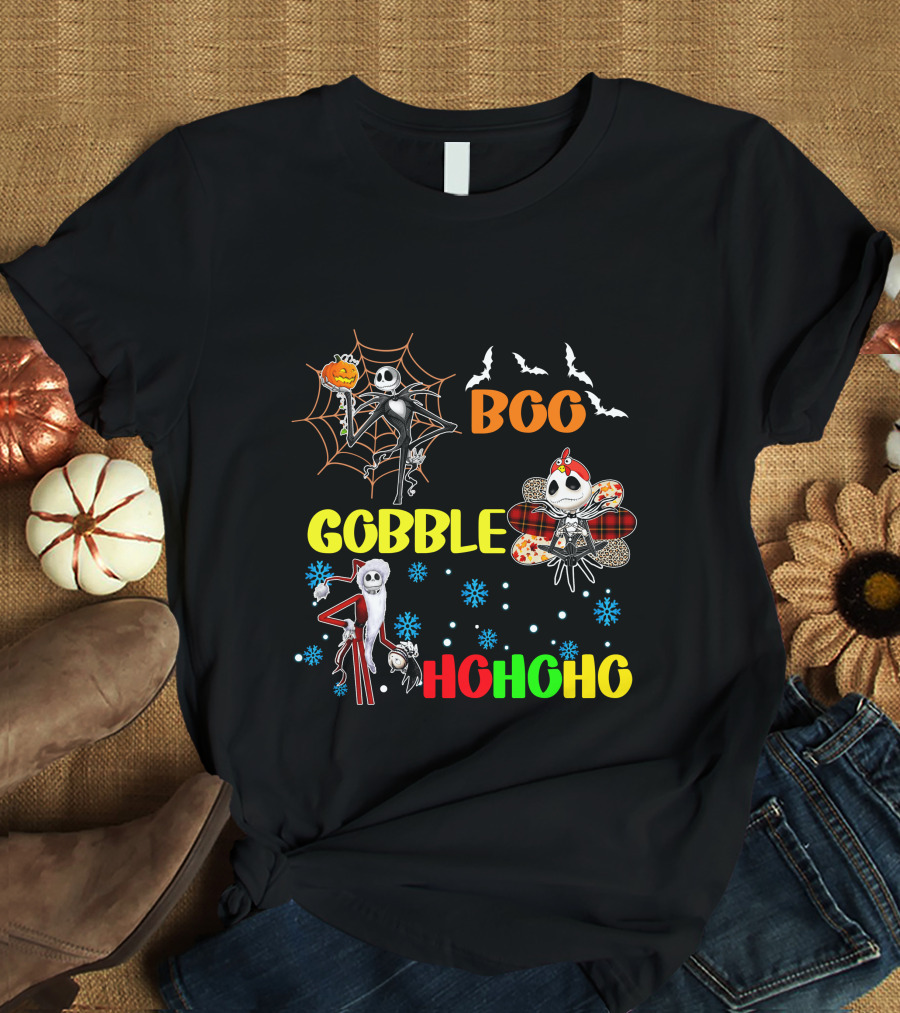 Jack HalloThanksMas Boo Gobble HoHoHo T-Shirt