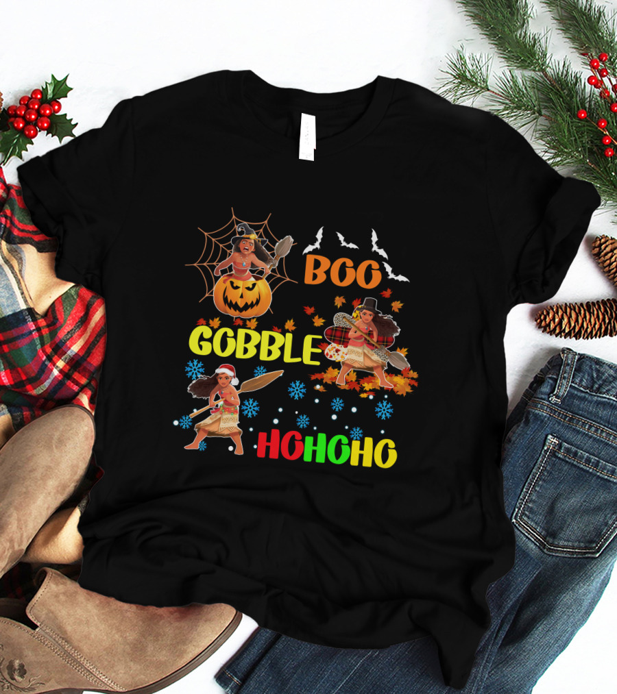 Boo Gobble HoHoHo Moana HalloThanksMas T-Shirt