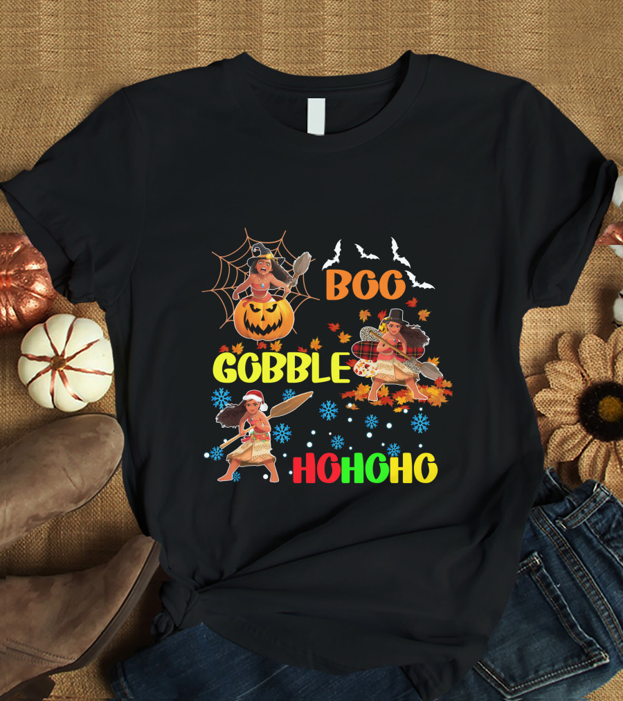 Boo Gobble HoHoHo Moana HalloThanksMas T-Shirt