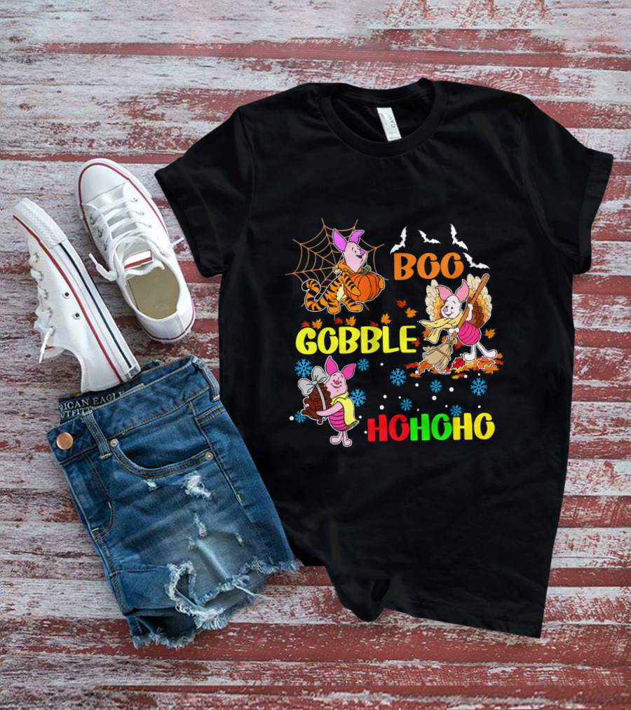 Piglet Boo Gobble HoHoHo HalloThanksMas T-Shirt