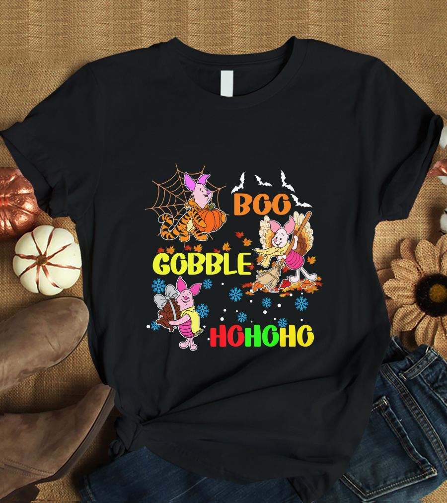 Piglet Boo Gobble HoHoHo HalloThanksMas T-Shirt