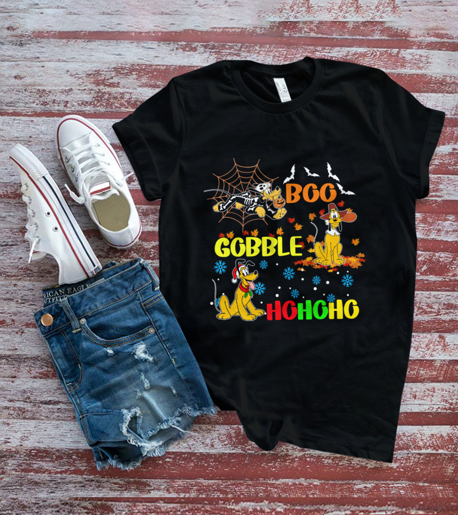 BOO Gobble HoHoHo Pluto HalloThanksMas T-Shirt