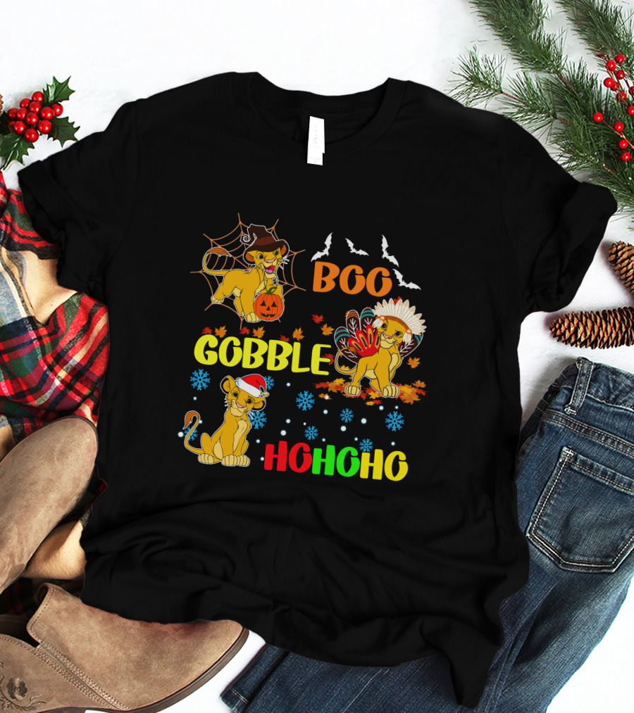Simba BOO Gobble HOHOHO Halloween Thanksgiving Christmas T-Shirt