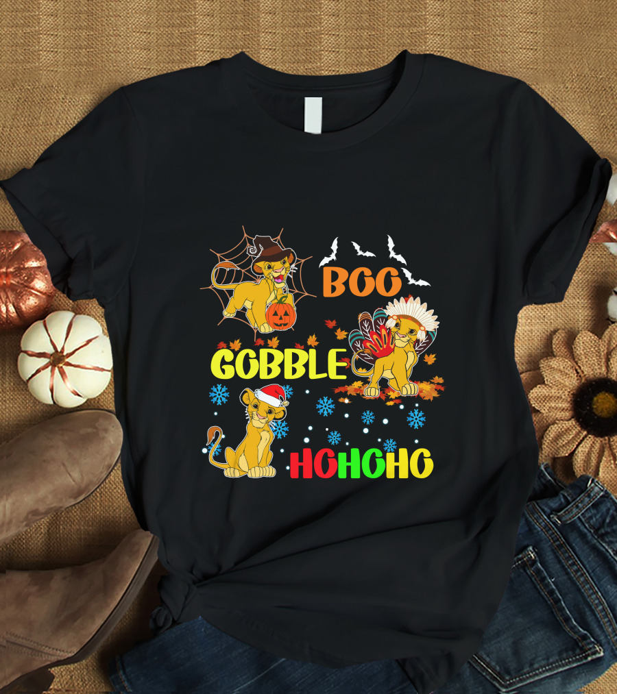 Simba BOO Gobble HOHOHO Halloween Thanksgiving Christmas T-Shirt