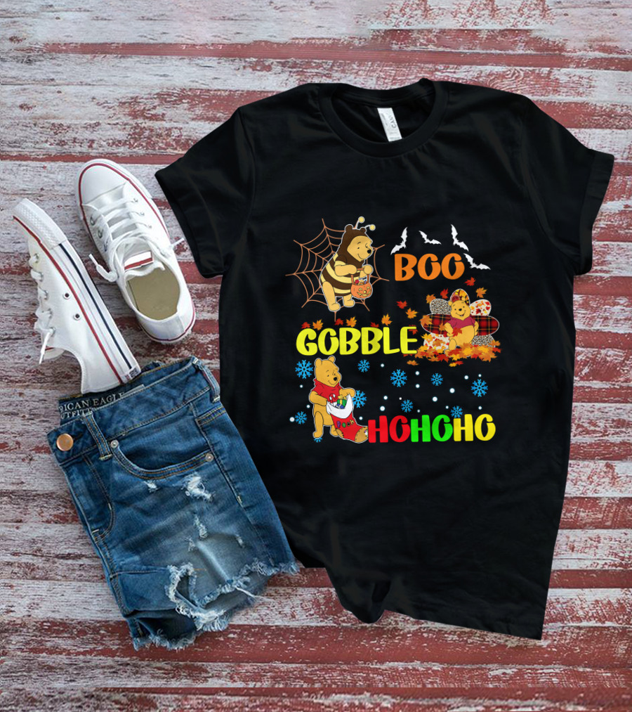 Pooh Boo Gobble HoHoHo Halloween Thanksgiving Christmas T-Shirt