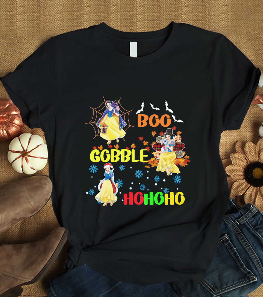 Snow White Boo Gobble Ho Ho Ho Halloween Thanksgiving Christmas T-Shirt