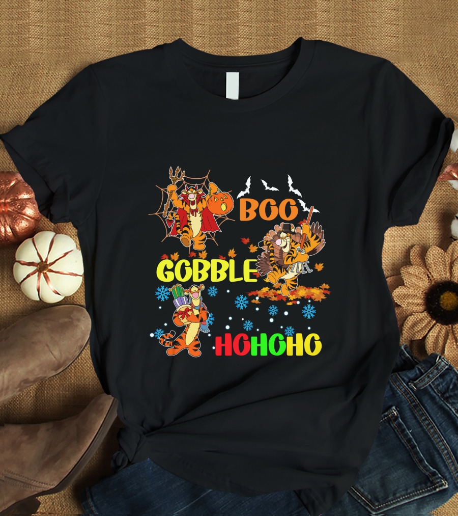 Tigger Boo Gobble Ho Ho Ho HalloThanksMas T-Shirt