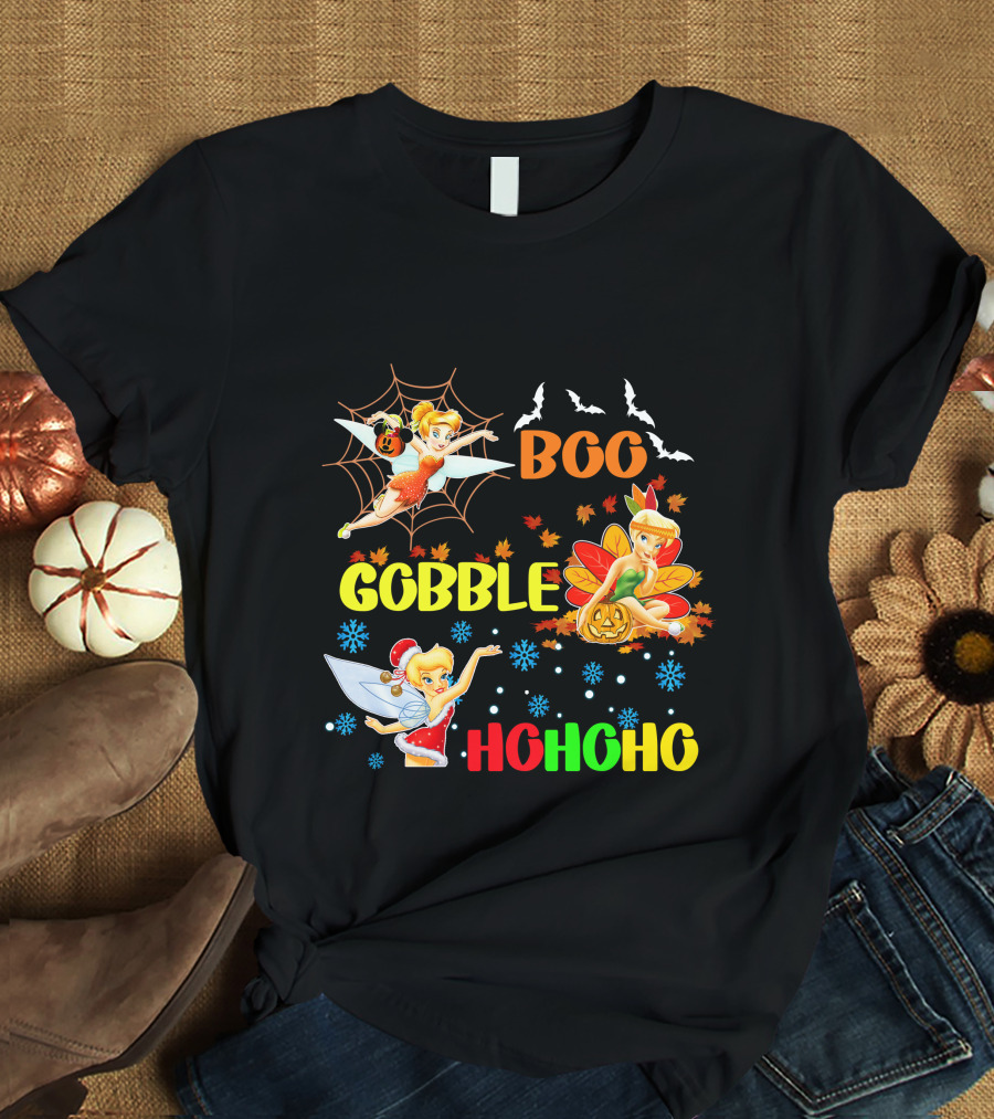 Tinkerbell Boo Gobble HoHoHo HalloThanksMas T-Shirt