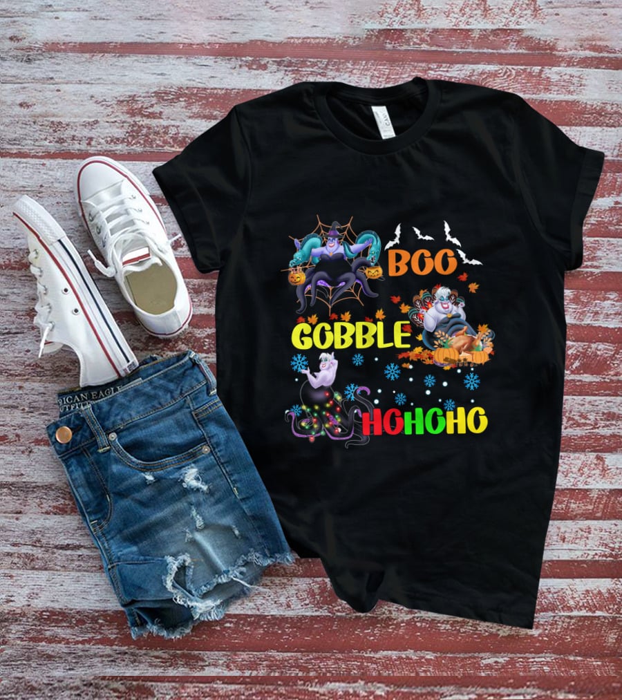 Ursula Boo Gobble HoHoHo Halloween Thanksgiving Christmas T-Shirt