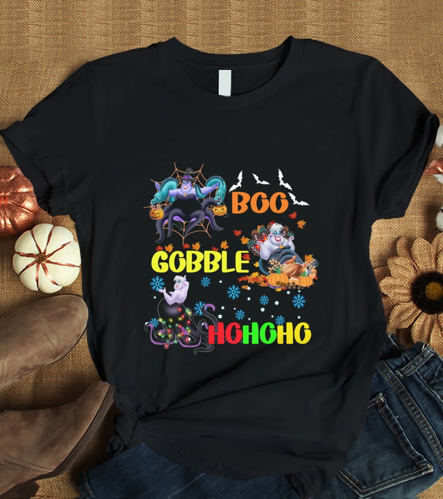 Ursula Boo Gobble HoHoHo Halloween Thanksgiving Christmas T-Shirt
