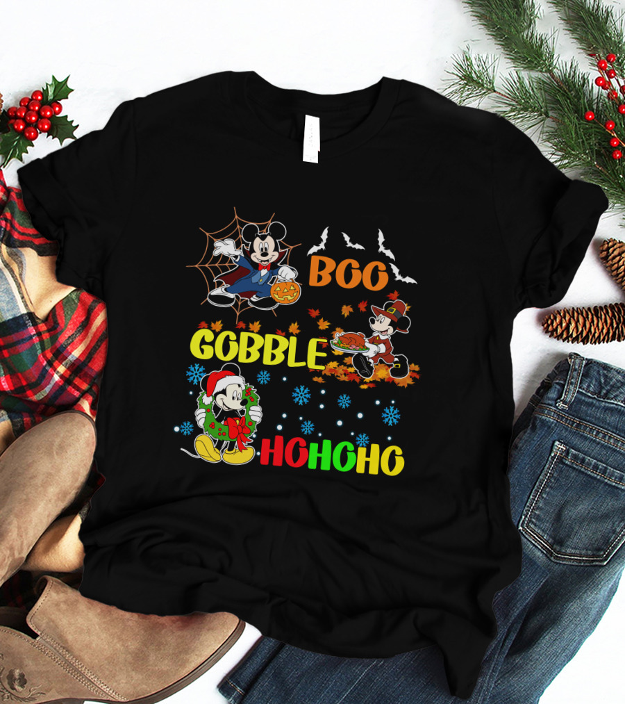 Mickey Boo Gobble HoHoHo T-Shirt