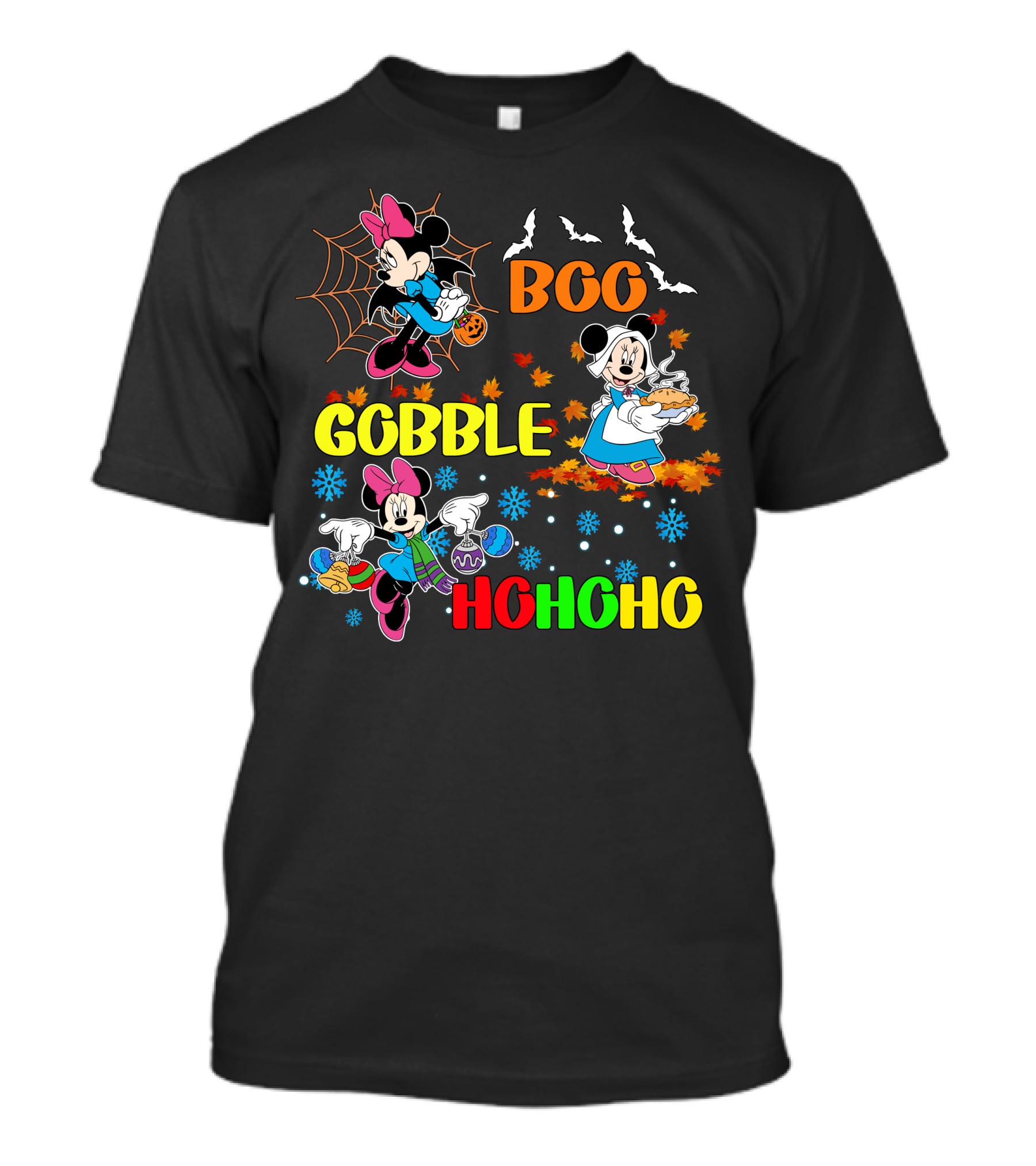 Minnie Boo Gobble HoHoHo Halloween Thanksgiving Christmas T-Shirt