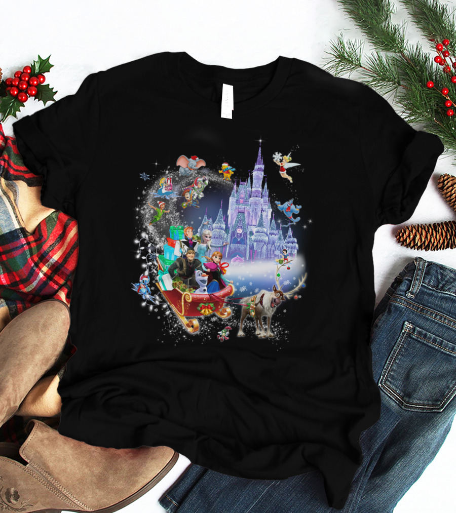 Frozen Disney Christmas Castle Sleigh Ride Adventure T-Shirt