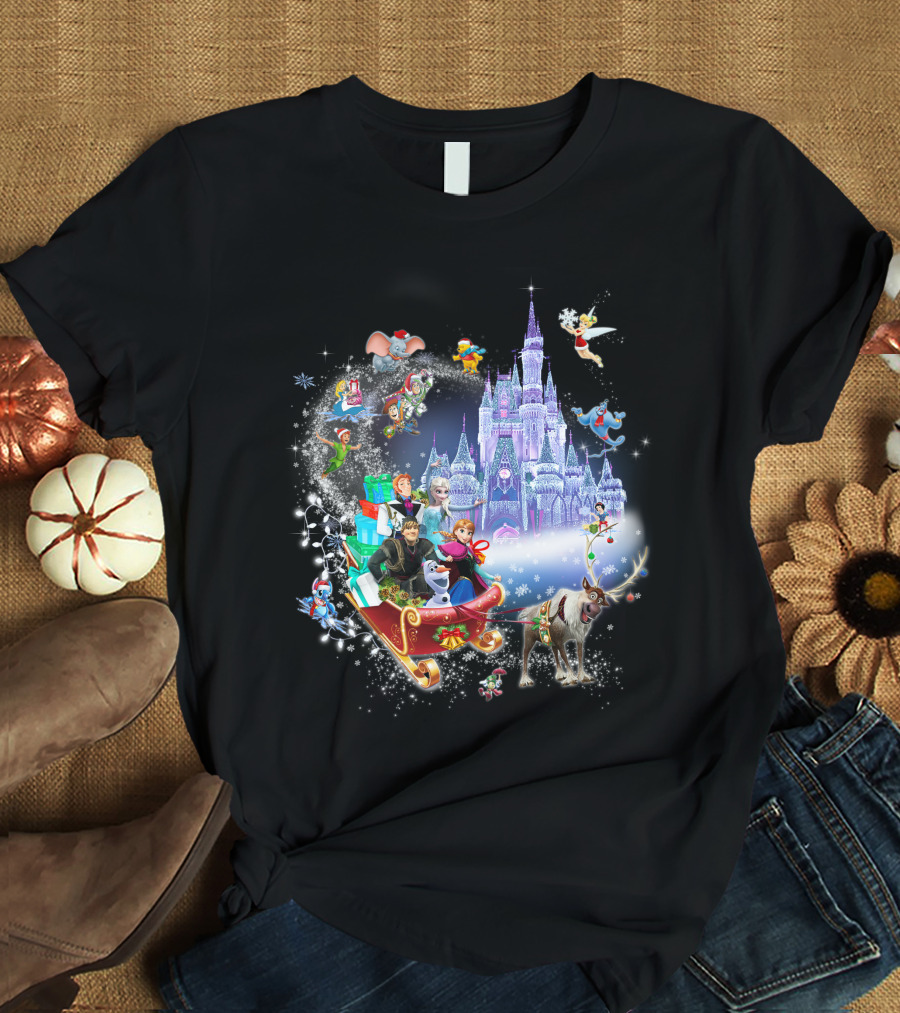 Frozen Disney Christmas Castle Sleigh Ride Adventure T-Shirt