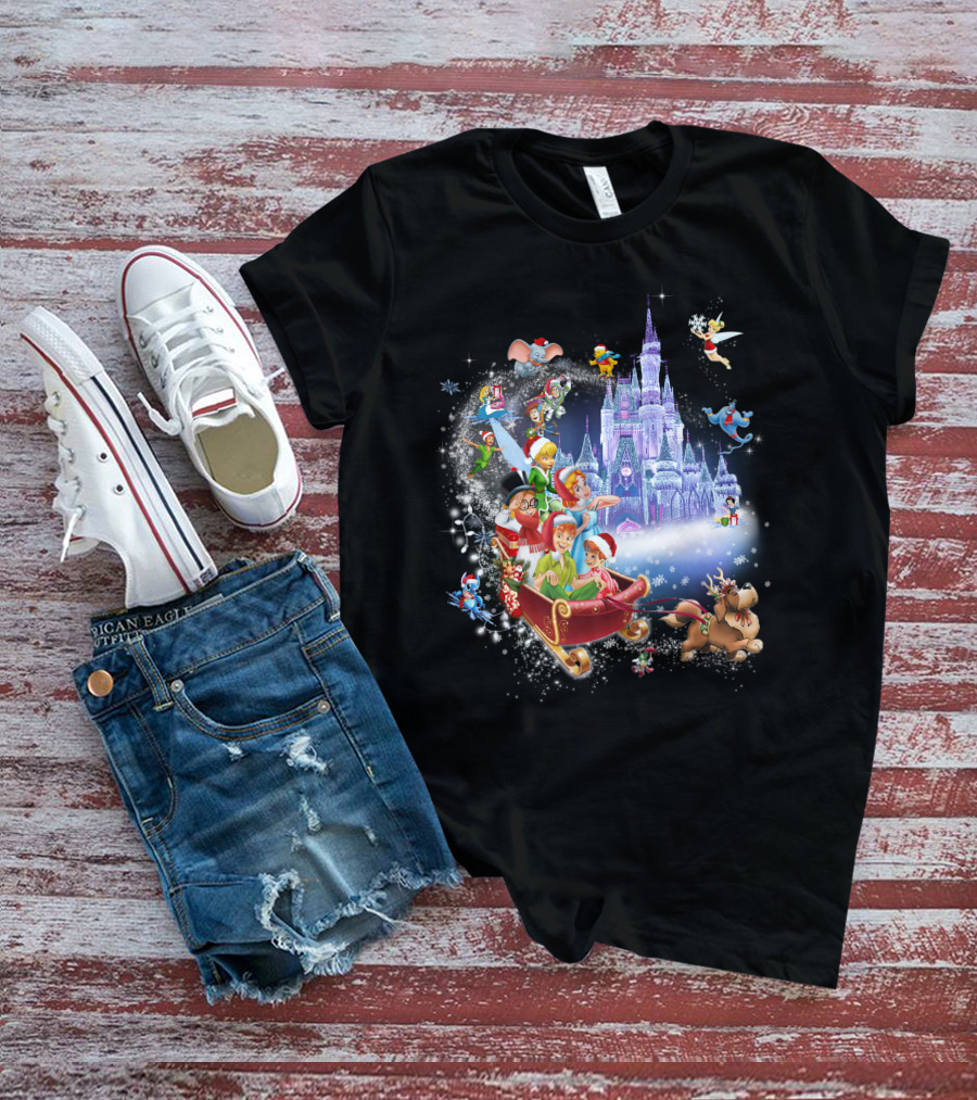 Peter Pan Christmas Wonderland With Disney Characters And Castle T-Shirt