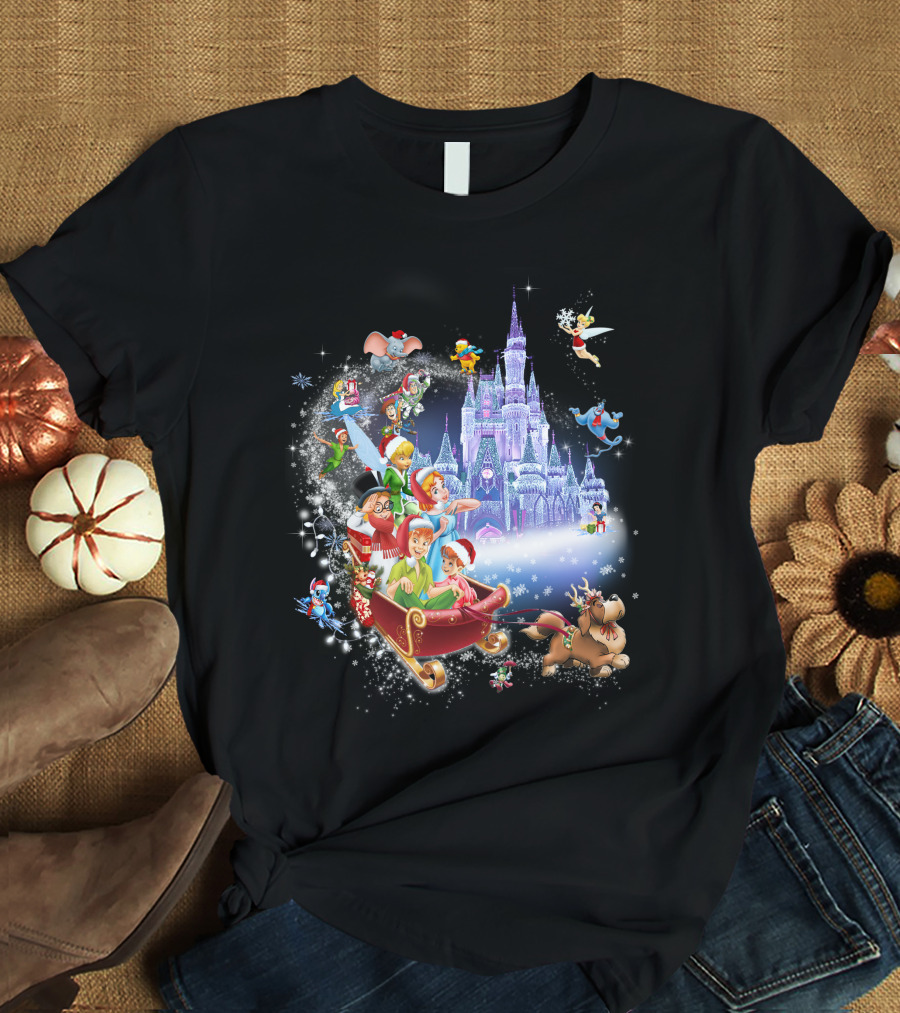 Peter Pan Christmas Wonderland With Disney Characters And Castle T-Shirt