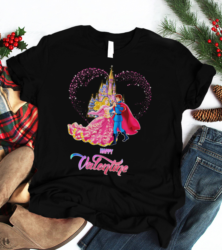 Happy Valentine Aurora Castle Heart T-Shirt