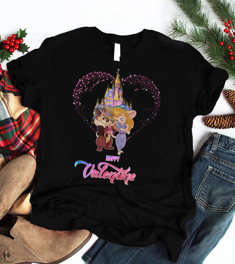 Happy Valentine Chip And Dale Castle Heart T-Shirt