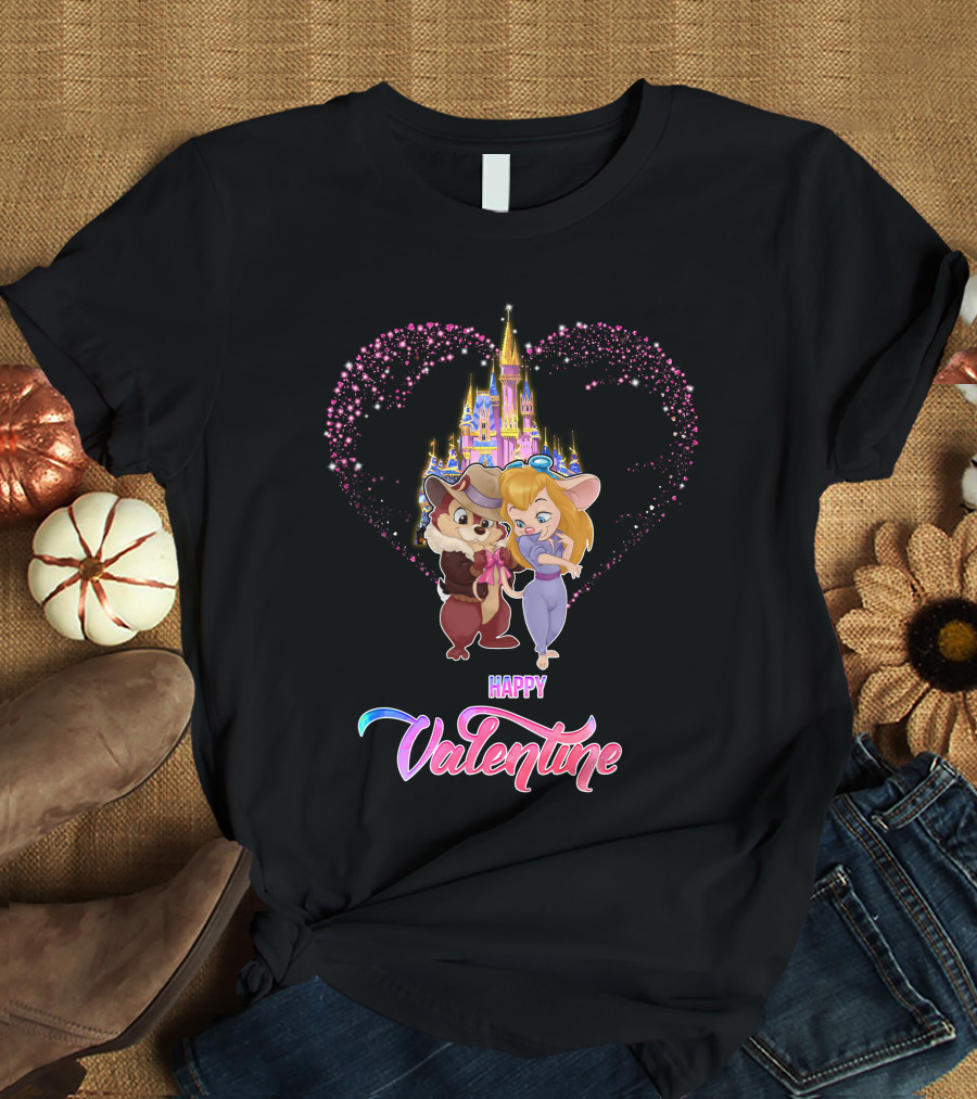 Happy Valentine Chip And Dale Castle Heart T-Shirt
