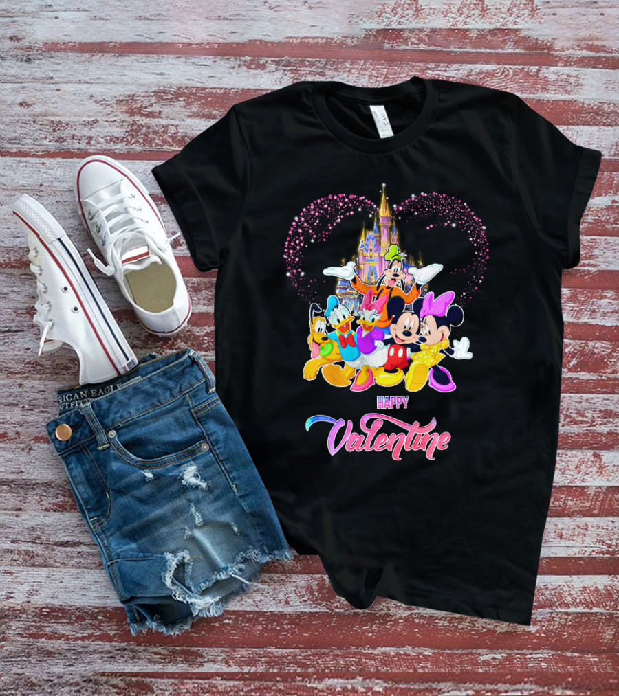 Mickey And Friends Happy Valentine Disney Castle T-Shirt