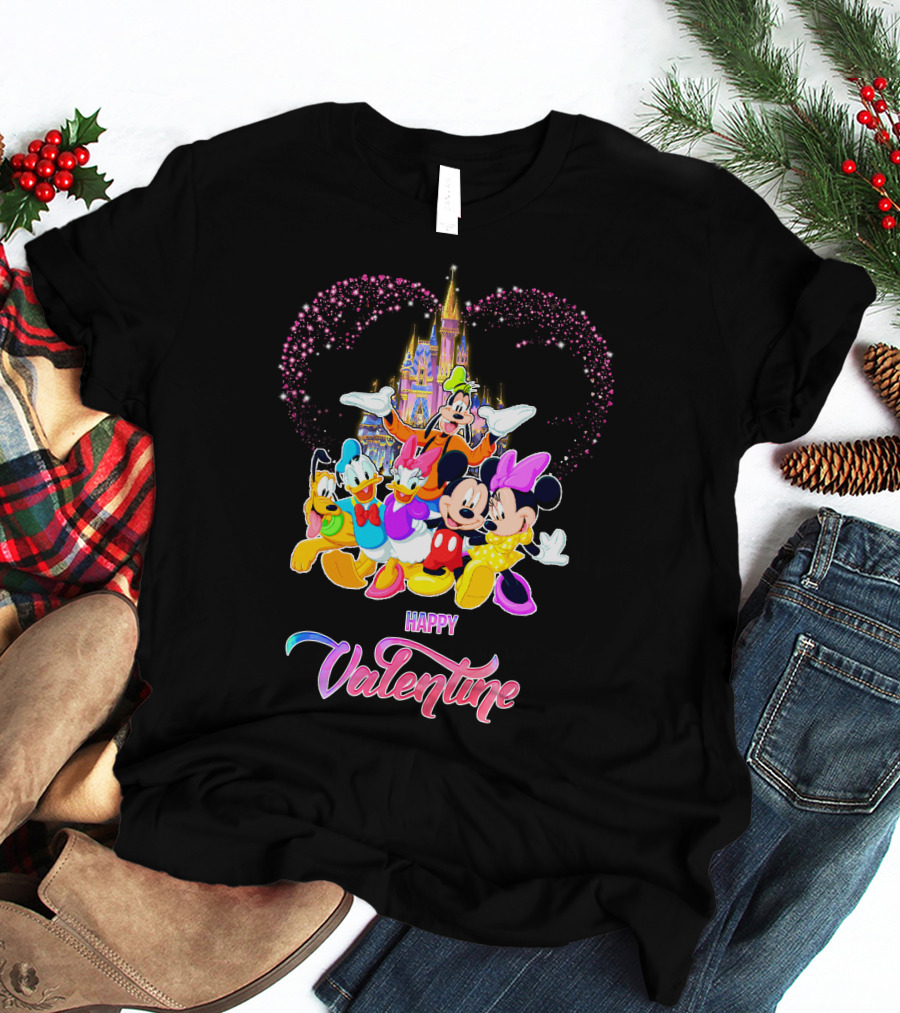 Mickey And Friends Happy Valentine Disney Castle T-Shirt