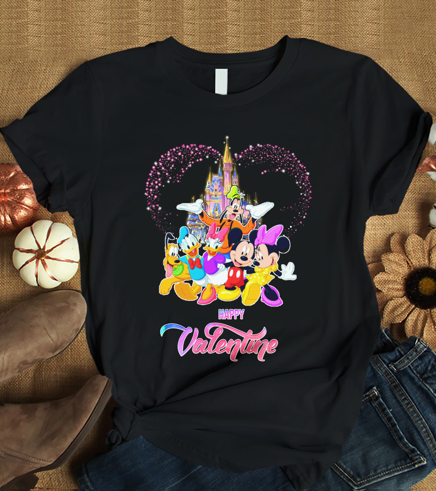 Mickey And Friends Happy Valentine Disney Castle T-Shirt