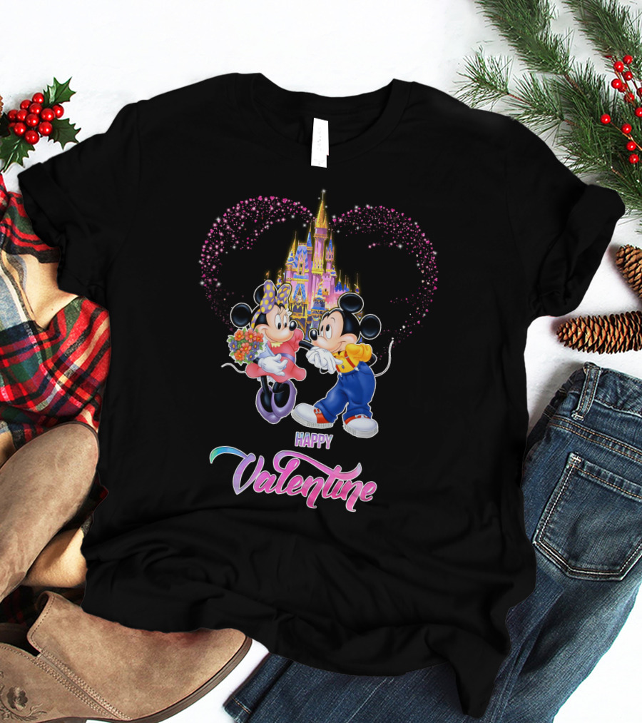 Mickey Minnie Happy Valentine Castle Heart T-Shirt