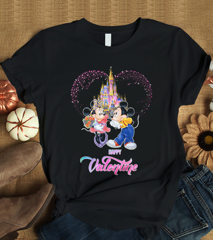 Mickey Minnie Happy Valentine Castle Heart T-Shirt