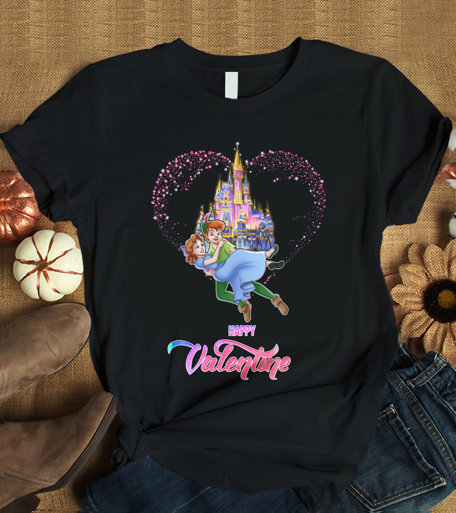 Happy Valentine Peter Pan Heart Castle T-Shirt