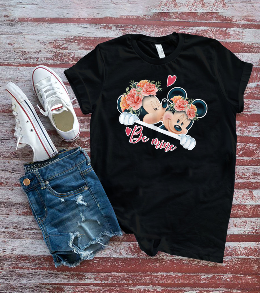 Mickey Minnie Be Mine Floral Romance T-Shirt