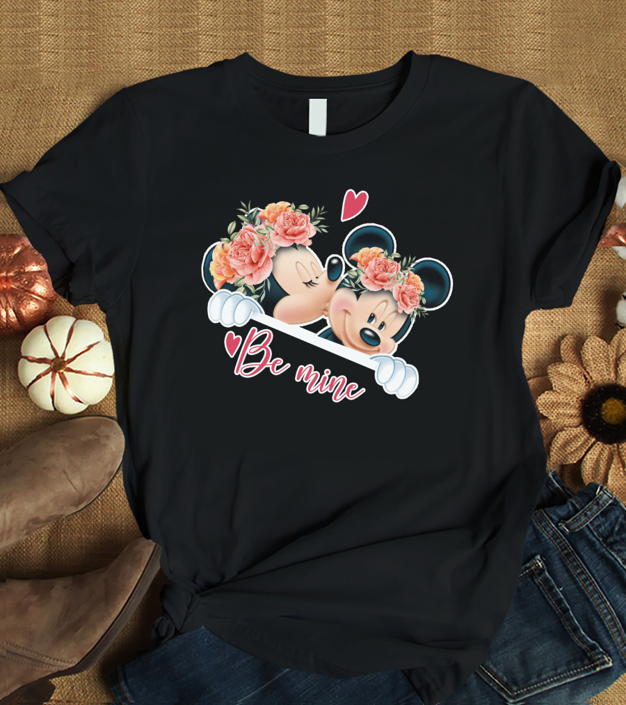 Mickey Minnie Be Mine Floral Romance T-Shirt