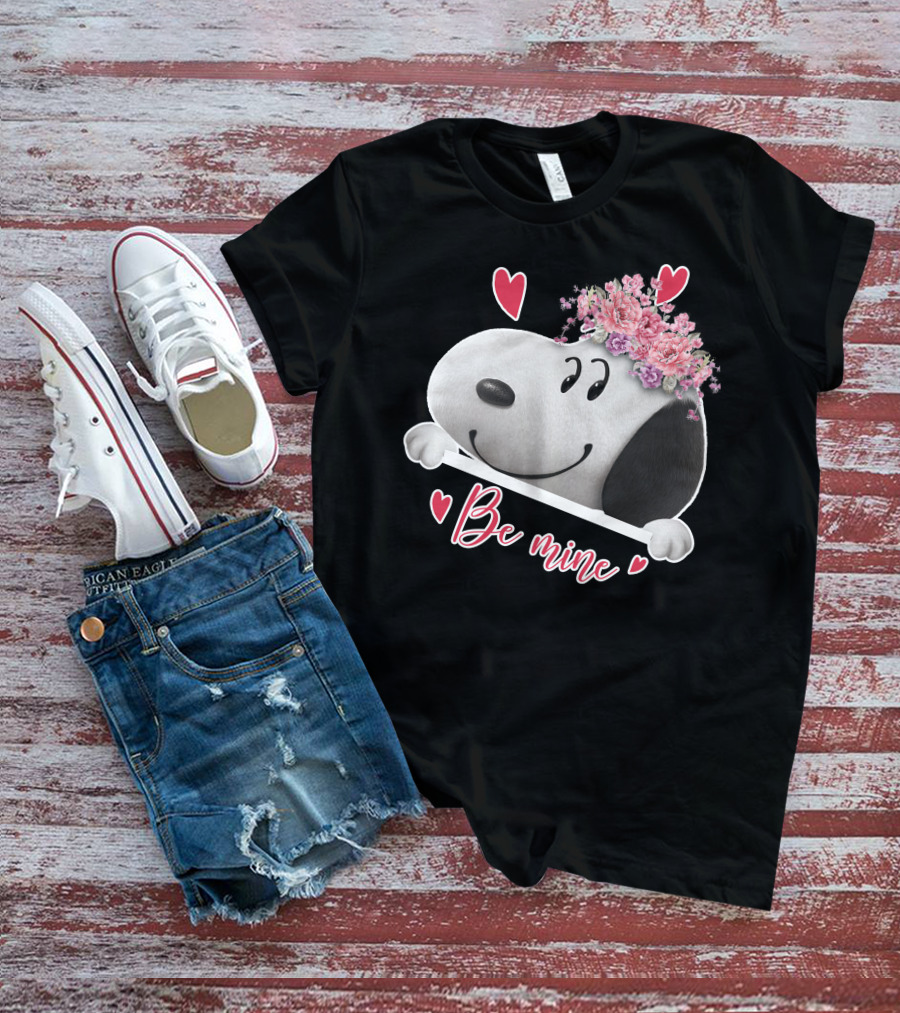 Snoopy Be Mine Hearts And Flowers T-Shirt