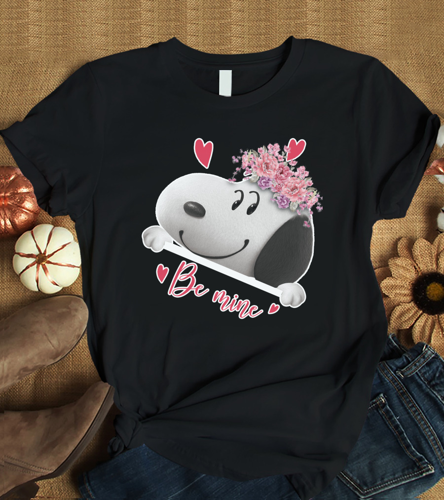 Snoopy Be Mine Hearts And Flowers T-Shirt