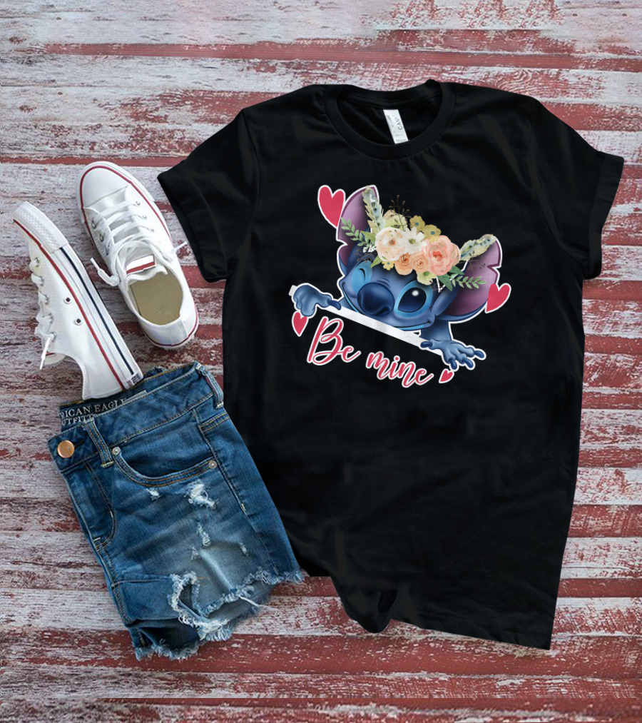 Stitch Be Mine Floral Crown Hearts T-Shirt